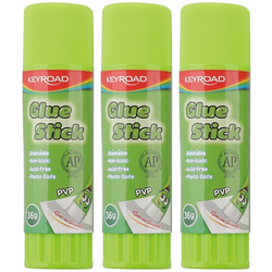 KLEJ W SZTYFCIE 36g KEYROAD PVP BIAŁY ZMYWALNY BIUROWY SZKOLNY - 3 szt.