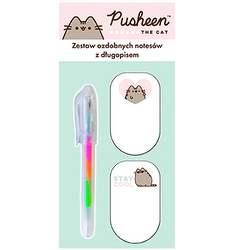 PUSHEEN KOTEK KARTECZKI SAMOPRZYLEPNE NOTESY 2 szt. + DŁUGOPIS TĘCZOWY