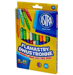 MAZAKI PISAKI FLAMASTRY DWUSTRONNE ASTRA 12 SZTUK = 24 KOLORY INTENSYWNE