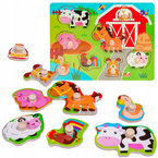 UKŁADANKA DREWNIANA ZWIERZĘTA FARMA WIEŚ PUZZLE Z UCHWYTAMI SMILY PLAY