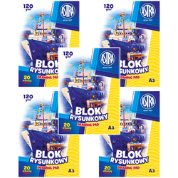 BLOK RYSUNKOWY BIAŁY A3 ASTRA 20 KARTEK 120g GRUBSZY SZKOLNY - 5 sztuk