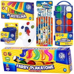 WYPRAWKA SZKOLNA FARBY PLAKATOWE PLASTELINA PĘDZELKI ASTRA