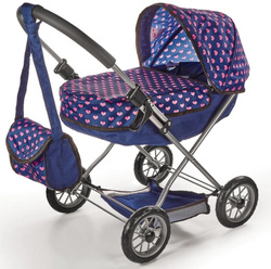 WÓZEK Z LALKĄ BOBAS NIEMOWLĘ AKCSESORIA TORBA 9w1 GŁĘBOKI SERDUSZKA BAYER