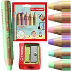 KREDKI OŁÓWKOWE WOODY 3w1 6 KOLORÓW PASTELOWE + TEMPERÓWKA STABILO
