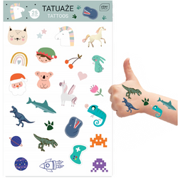 TATUAŻE ZMYWALNE TYMACZASOWE KIDS 25 SZT. REKIN DINOZAUR RAKIETA INTERDRUK 