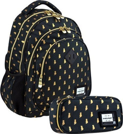 2w1 PLECAK I PIÓRNIK ZŁOTE KOTY GOLDEN KITTY HEAD