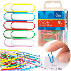 SPINACZE BIUROWE OKRĄGŁE KOLOROWE W POJEMNIKU 28mm 100 szt. TETIS