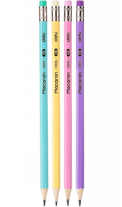 OŁÓWEK Z GUMKĄ HB DELI MACARON DREWNIANY SZKOLNY BIUROWY PASTELOWY 12 sztuk