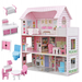 DREWNIANY DOMEK DLA LALEK Z BALKONEM MEBELKI