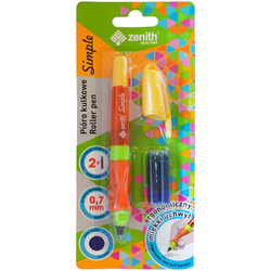 PIÓRO KULKOWE ZE STALÓWKĄ 0,7 mm ZENITH SIMPLE DO NAUKI PISANIA + 2 NABOJE