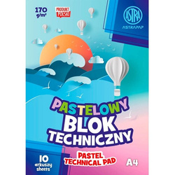 BLOK TECHNICZNY PASTELOWY KOLOROWY ASTRA A4 10 KARTEK 170g SZKOLNY