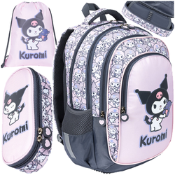 PLECAK SZKOLNY 4-KOMOROWY PIÓRNIK WOREK 3w1 ST.MAJEWSKI KRÓLIK PINK KUROMI