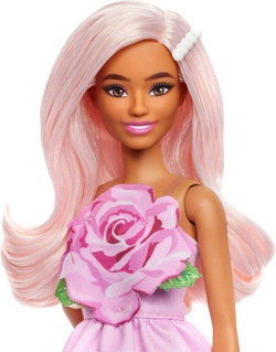 BARBIE FASHIONISTAS LALKA MODOWA W RÓŻOWEJ SUKIENCE Z RÓŻĄ MATTEL