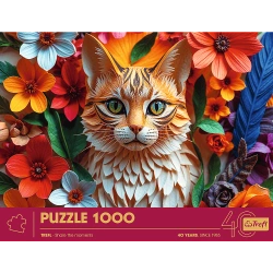 PUZZLE 1000 ELEMENTÓW KOT Z EFEKTEM 3D UKŁADANKA 40-LECIE TREFL 40040