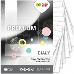 BLOK TECHNICZNY A4 BIAŁY PREMIUM GRUBY 10 KARTEK 250g SZKOLNY HAPPY COLOR