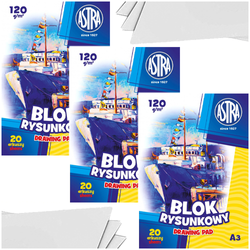 BLOK RYSUNKOWY BIAŁY A3 ASTRA 20 KARTEK 120g GRUBSZY SZKOLNY - 3 sztuki