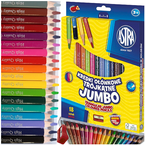 KREDKI OŁÓWKOWE ASTRA GRUBE JUMBO TRÓJKĄTNE 18 KOLORÓW SZKOLNE + TEMPERÓWKA