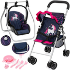 WÓZEK DLA LALEK SPACERÓWKA NOSIDEŁKO 2w1 JEDNOROŻEC AKCESORIA BAYER