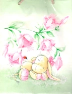 TORBA PREZENTOWA TOREBKA PASTELOWA ZIELONA OSIOŁEK KWIATKI 45x31x10 cm