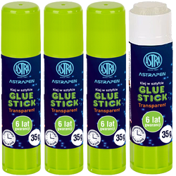 KLEJ W SZTYFCIE SZKOLNY BIUROWY TRANSPARENTNY ZMYWALNY 35g ASTRA - 3 sztuki