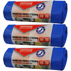 WORKI NA ŚMIECI Z TAŚMĄ OFFICE PRODUCTS 15 SZTUK 35L NIEBIESKIE - 3 sztuki