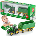 TRAKTOR METALOWY JOHN DEERE Z ŁADOWARKĄ I PRZYCZEPĄ SIKU FARMER 1843 1:50