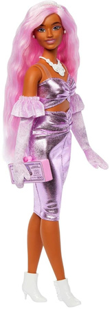 BARBIE DELUXE STYLE LALKA MODOWA W RÓŻOWEJ BŁYSZCZĄCEJ SUKIENCE MATTEL