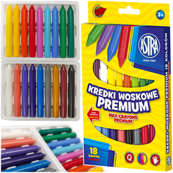 KREDKI WOSKOWE PREMIUM 18 KOLORÓW SZKOLNE INTENSYWNE ARTYSTYCZNE ASTRA