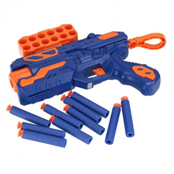 PISTOLET WYRZUTNIA NA STRZAŁKI PIANKOWE 10 POCISKÓW BROŃ BLASTER MAGAZYNEK