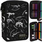 PIÓRNIK DWUKOMOROWY Z WYPOSAŻENIEM SZKIELETY DINOZAURÓW CZARNY BACKUP