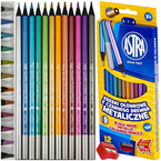 KREDKI OŁÓWKOWE METALICZNE CZARNE DREWNO 12 kolorów SZKOLNE ASTRA