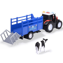 TRAKTOR Z PRZYCZEPĄ DLA ZWIERZĄT KROWA MASSEY FERGUSON CIĄGNIK DICKIE TOYS
