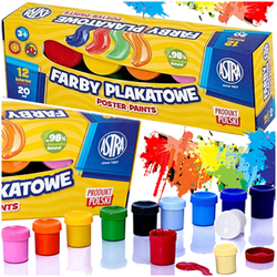 FARBY PLAKATOWE ASTRA 12 KOLORÓW x 20ml SŁOICZKI WYRAZISTE INTENSYWNE ASTRA