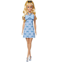 LALKA BARBIE FASHIONISTAS W NIEBIESKIEJ SUKIENCE Z KOKARDKAMI MATTEL