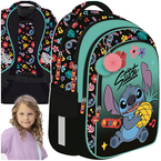 PLECAK SZKOLNY 4-KOMOROWY Z POMPONAMI ST.MAJEWSKI BPL-58 STITCH ALOHA