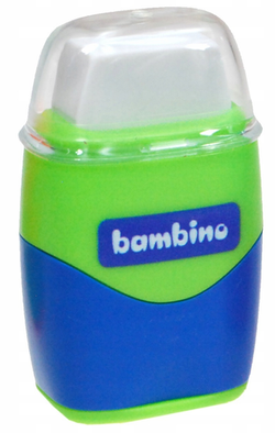 TEMPERÓWKA PODWÓJNA Z POJEMNIKIEM I GUMKĄ BAMBINO 2w1 SZKOLNA STRUGACZKA