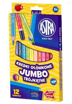 KREDKI ASTRA GRUBE OŁÓWKOWE JUMBO TRÓJKĄTNE 12 kolorów SZKOLNE TEMPERÓWKA