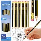 OŁÓWEK Z GUMKĄ TWARDOŚĆ B2 SZKOLNY BIUROWY DREWNIANY OŁÓWKI TETIS 12 szt.