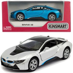 BMW I8 MODEL KOLEKCJONERSKI AUTO SAMOCHÓD SPORTOWY SREBRNY 1:36 KINSMART