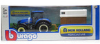 TRAKTOR METALOWY NEW HOLLAND Z PRZYCZEPĄ KONNĄ POJAZD ROLNICZY BBURAGO 1/32