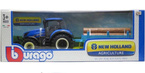 TRAKTOR METALOWY NEW HOLLAND Z PRZYCZEPĄ Z DREWNEM POJAZD BBURAGO 1/32