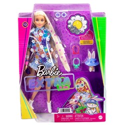 BARBIE EXTRA LALKA Z KRÓLICZKIEM BLONDYNKA KWIATOWY STRÓJ ZWIERZĄTKO MATTEL