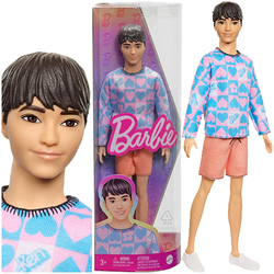 BARBIE KEN LALKA CHŁOPAK BRUNET MODNA BLUZA W SERCA FASHIONISTAS MATTEL