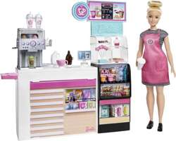 BARBIE LALKA KAWIARENKA BARISTKA CUKIERNIA EKSPRES DO KAWY SKLEP MATTEL