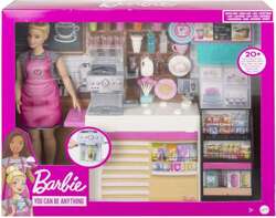 BARBIE LALKA KAWIARENKA BARISTKA CUKIERNIA EKSPRES DO KAWY SKLEP MATTEL