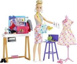 BARBIE LALKA PROJEKTANTKA MODY STUDIO MASZYNA DO SZYCIA MANEKIN MATTEL