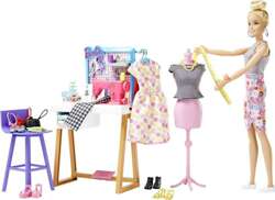 BARBIE LALKA PROJEKTANTKA MODY STUDIO MASZYNA DO SZYCIA MANEKIN MATTEL