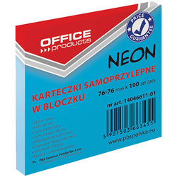 BLOCZEK KARTECZKI SAMOPRZYLEPNE OFFICE PRODUCTS 76x76mm 100k NEON NIEBIESKI