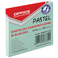 BLOCZEK KARTECZKI SAMOPRZYLEPNE OFFICE PRODUCTS 76x76mm 100k PASTEL ZIELONY