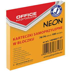 BLOCZEK KARTECZKI SAMOPRZYLEPNE OFFICE PRODUCTS 76x76mm NEON POMARAŃCZOWY